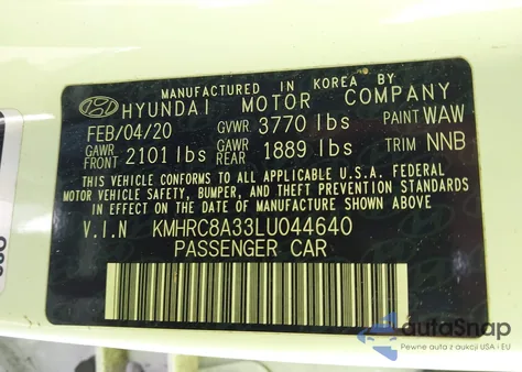 2020 Hyundai Venue Sel из США, поврежденный, VIN KMHRC8A33LU044640